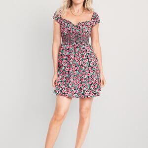 Old Navy Floral Mini Dress Womens Small Pink Black Empire Waist Fit Flare Summer